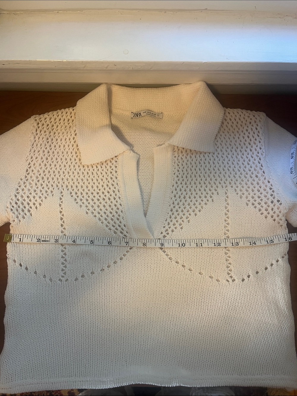 Zara White Open-Knit Polo Short Sleeve Top - Picture 8 of 10